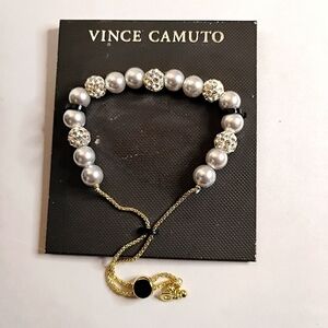 NWOT Vince Camuto Crystal and Simulated Pearl Gold Tone Slider Bracelet